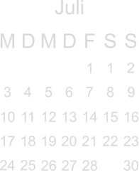 Juli M D M D F S S       1 2 3 4 5 6 7 8 9 10 11 12 13 14 15 16 17 18 19 20 21 22 23 24 25                       1                           26 27 28     30 
