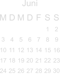 Juni M D M D F S S        3       10 11 12 13 14    18  20  22          30                1 2  4 5 6 7 8 9      15 16 17  19  21  23 24 25 26  27 28  29   